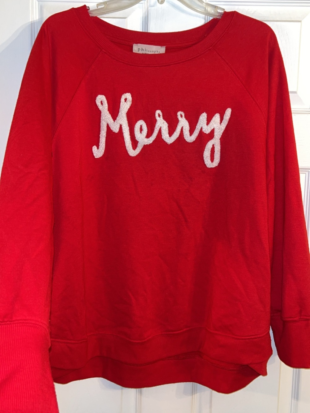 Philosophy Red Sweatshirt with White 'Merry' Script - Picture 4 of 5